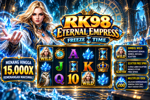 Game RK98 Eternal Empress dengan ratu es dan kristal biru.