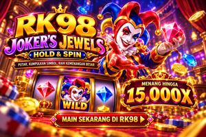 Game RK98 Joker’s Jewels dengan badut dan permata.