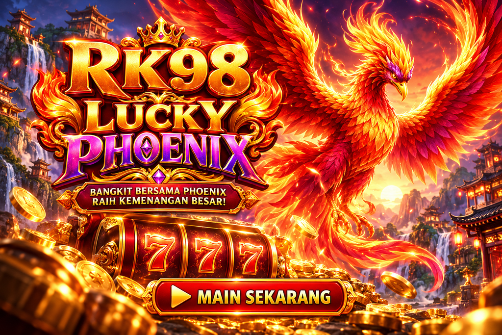 Game RK98 Lucky Phoenix dengan burung api dan koin emas.