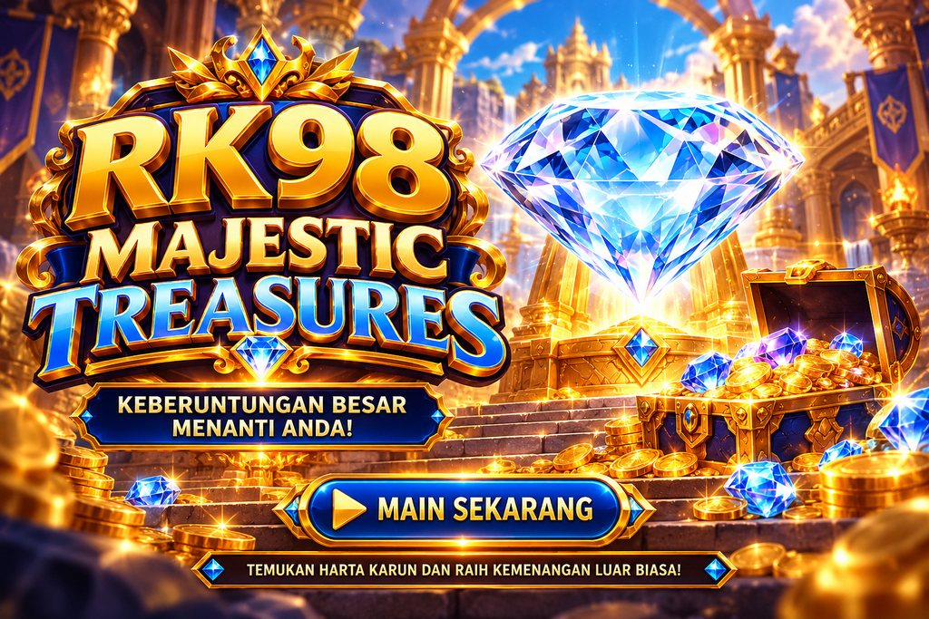 Game RK98 Majestic Treasures dengan berlian dan harta karun emas.